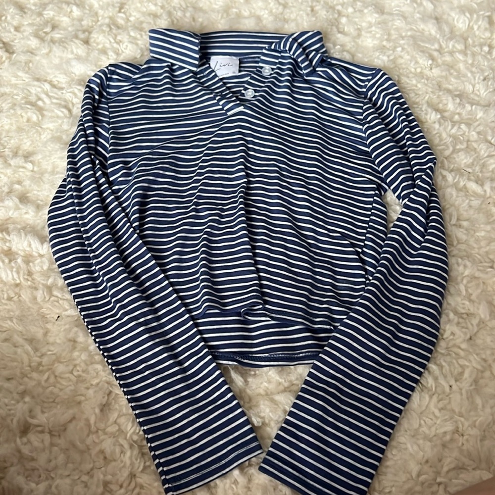Blue and white stripe crop top